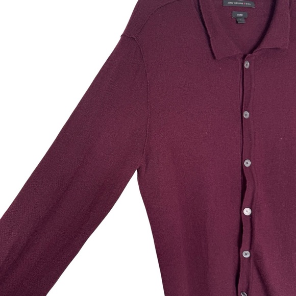 John Varvatos Luxe Wool Button Front Collared Sweater Cardigan Burgundy Size L - Picture 7 of 10